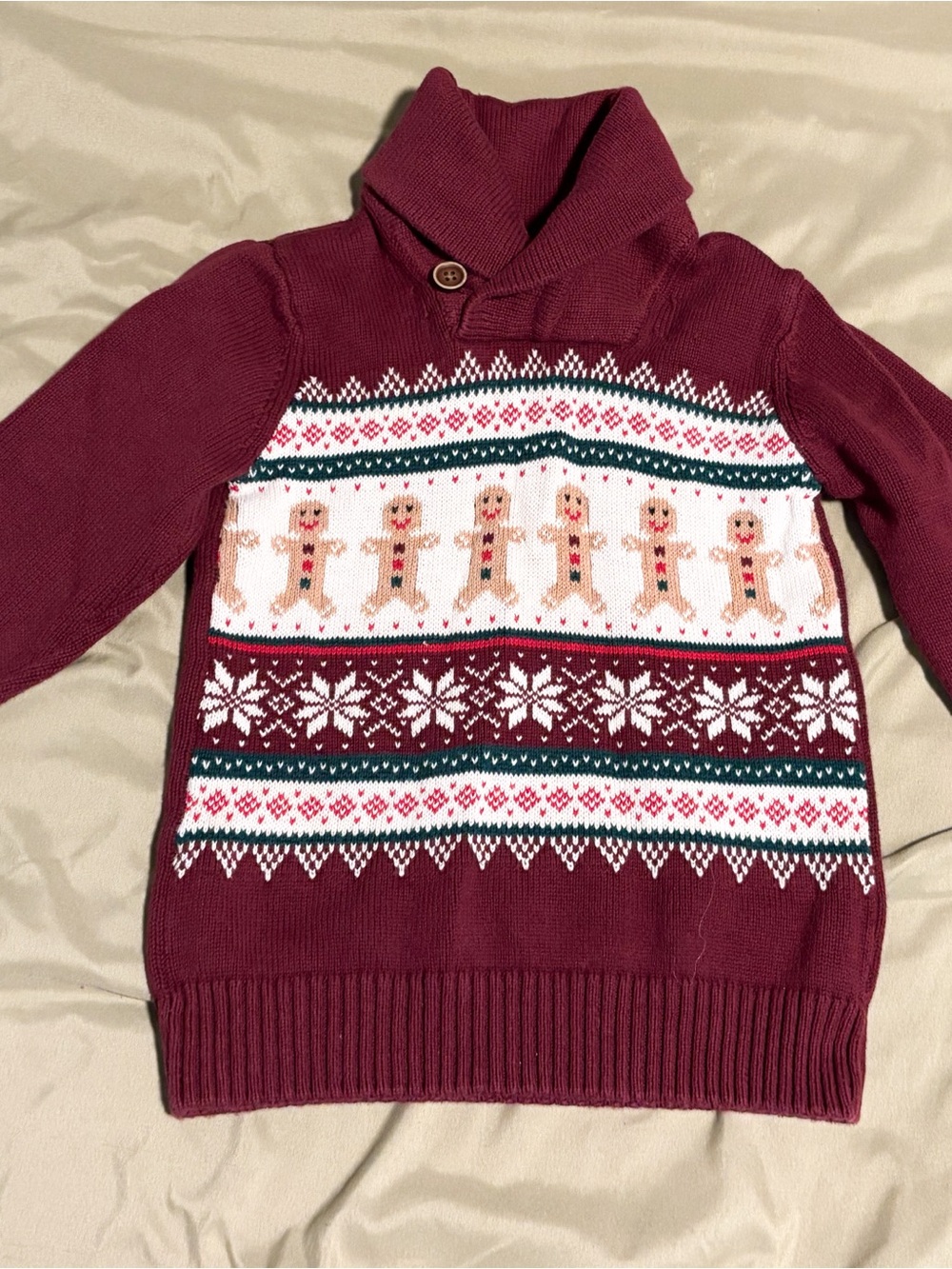 Gymboree/Children’s Place Maroon Gingerbread Fair Isle Shawl Collar Sweater
